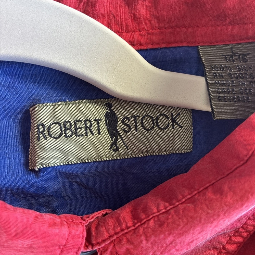 Women's Lg 14-16 Silk VTG Robert Stock Color Block Shirt Blouse Momcore Red Blue - Picture 5 of 13